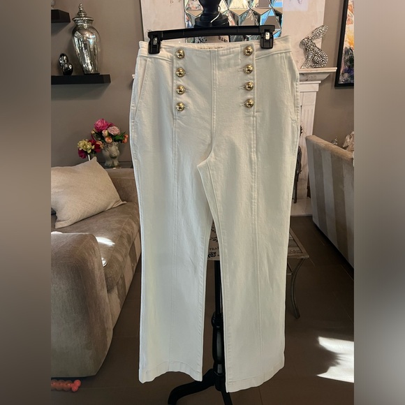 🆕 ⚓️ Michael Kors Sailor High Rise Flared Leg Jeans with gold hardware Buttons - Picture 3 of 17